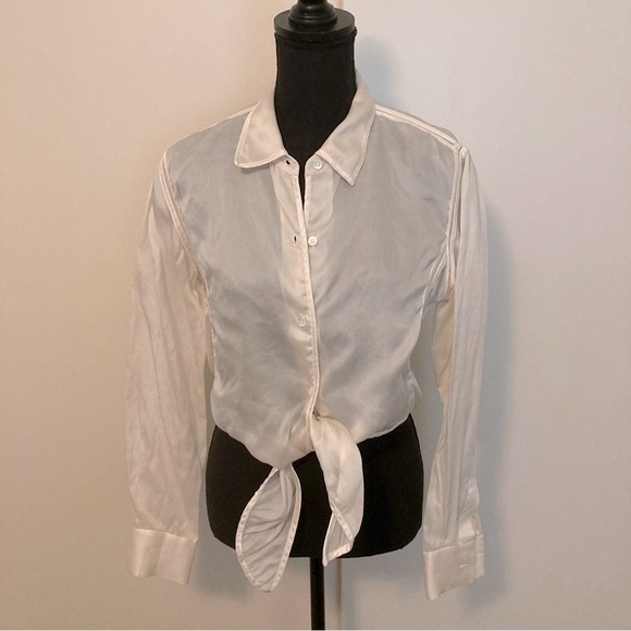 Vtg Sheer Emanuel Ungaro 100% Silk Button Down Shirt/Blouse Tie Front - Picture 1 of 11